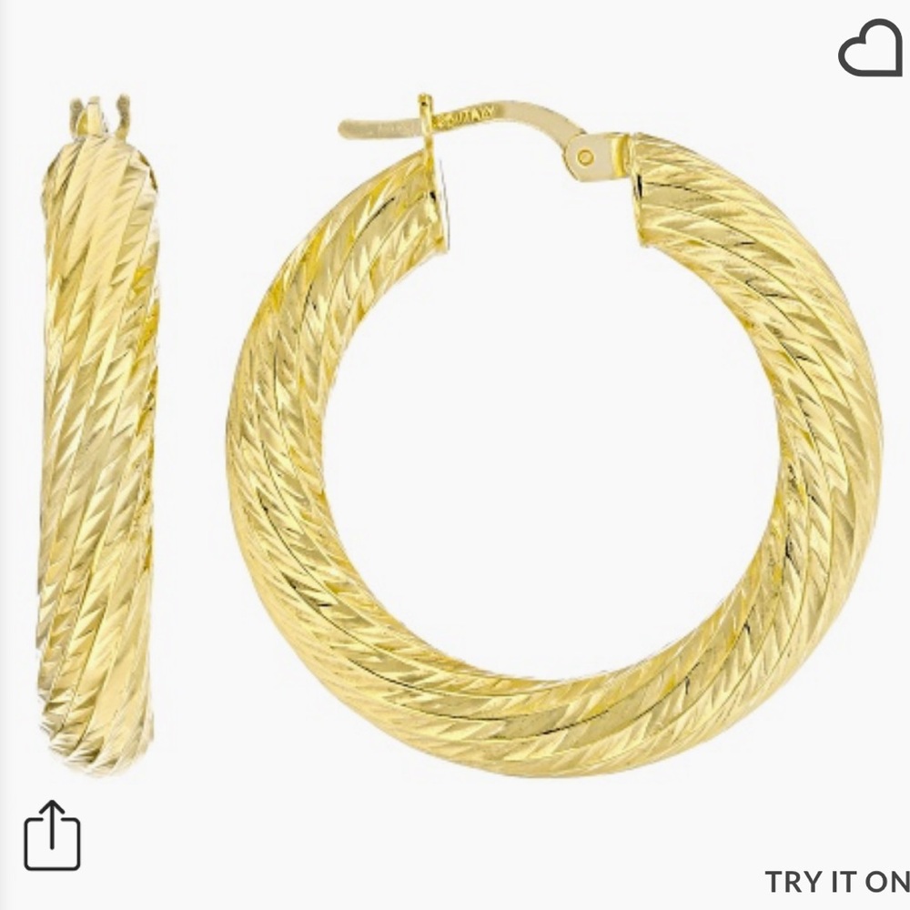 NEW Argento Oro 18k Yellow Gold Diamond Cut Swirl 1" Hoop Earrings